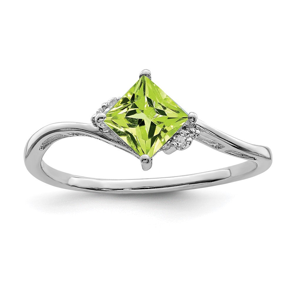 Sterlingsilber Rhodiniert Diamant & Peridot Quadratisch Ring