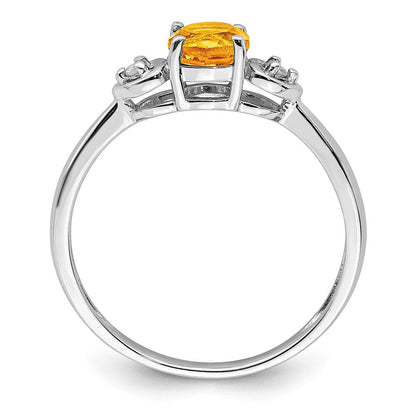 Sterlingsilber Rhodiniert Diamant und Citrin Rund Ring