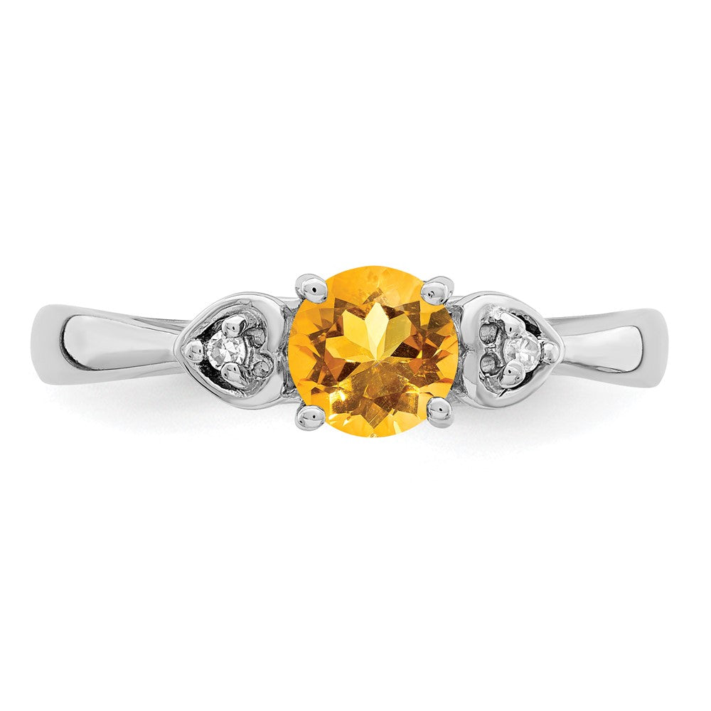 Sterlingsilber Rhodiniert Diamant und Citrin Rund Ring