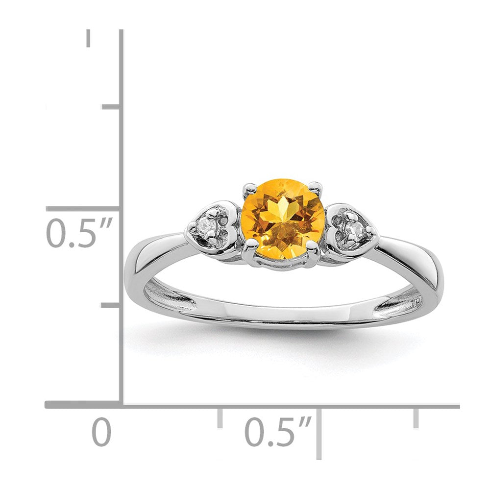 Sterlingsilber Rhodiniert Diamant und Citrin Rund Ring