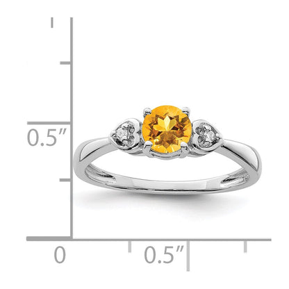Sterlingsilber Rhodiniert Diamant und Citrin Rund Ring