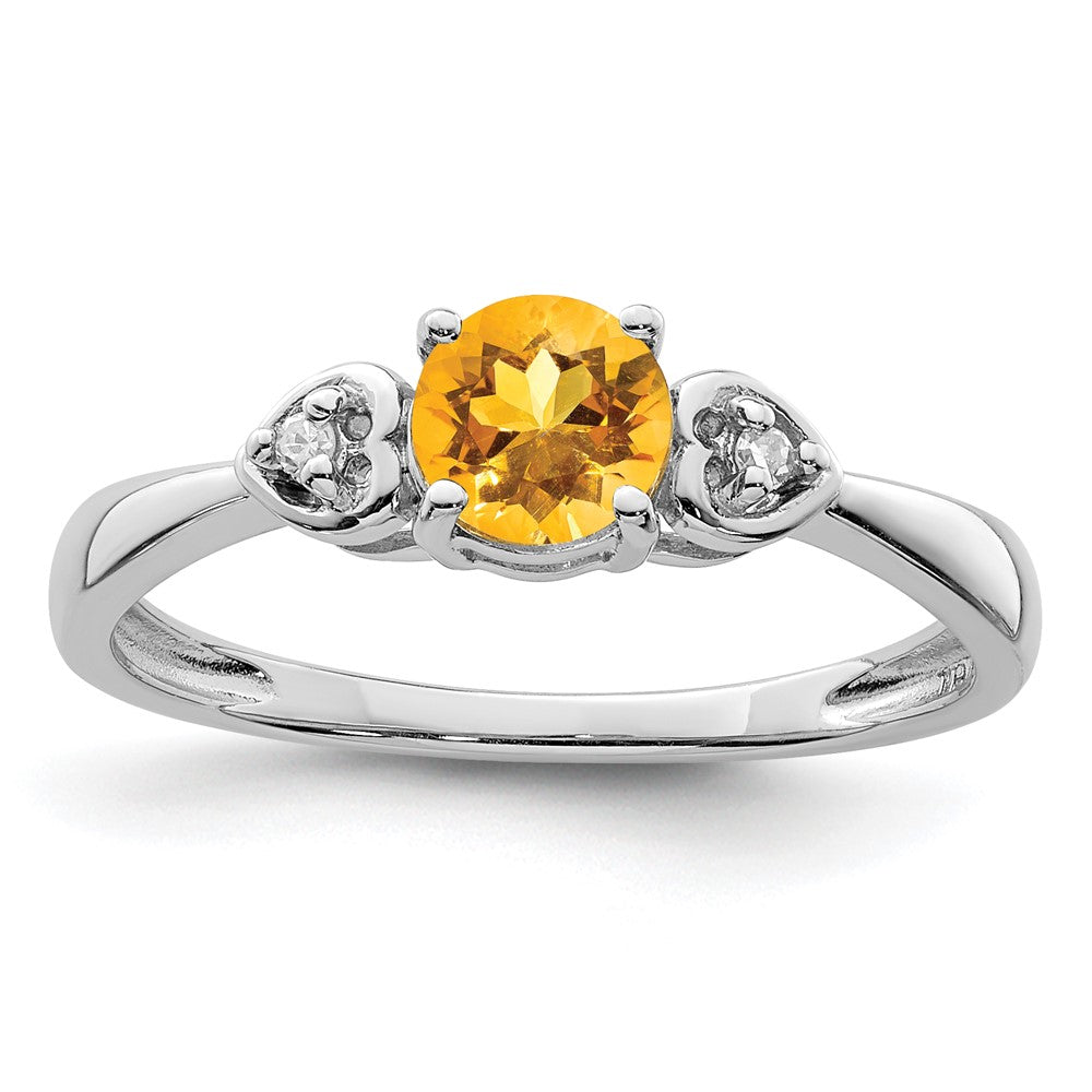 Sterlingsilber Rhodiniert Diamant und Citrin Rund Ring