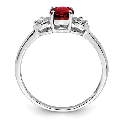 Sterlingsilber Rhodiniert Diamant und Granat Ring