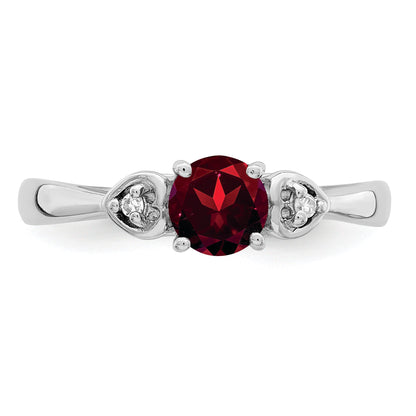 Sterlingsilber Rhodiniert Diamant und Granat Ring