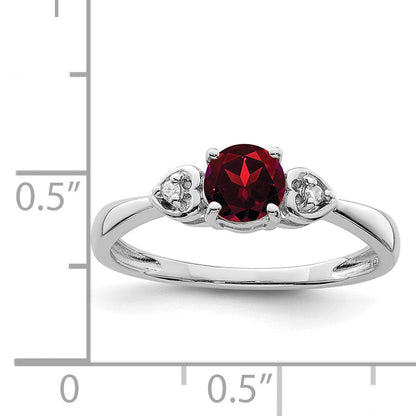 Sterlingsilber Rhodiniert Diamant und Granat Ring