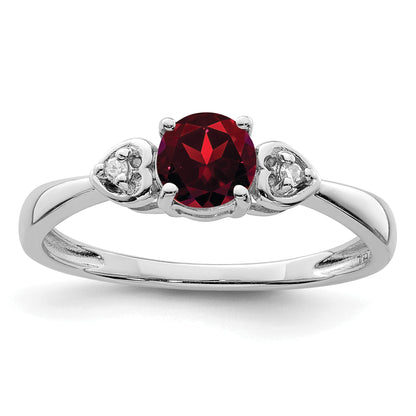 Sterlingsilber Rhodiniert Diamant und Granat Ring