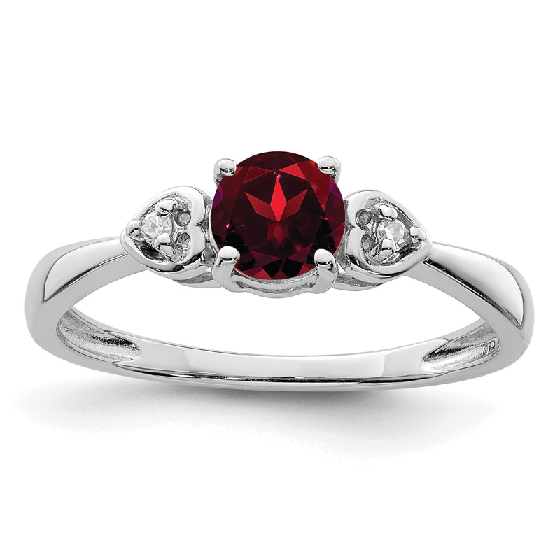 Sterlingsilber Rhodiniert Diamant und Granat Ring