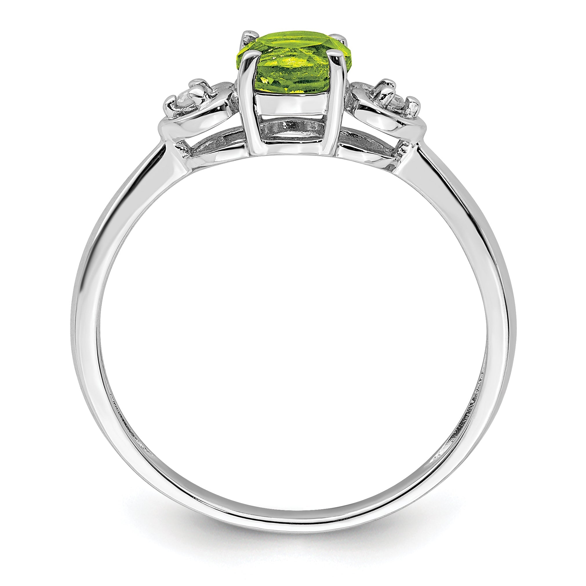 Sterlingsilber Rhodiniert Diamant und Peridot Rund Ring