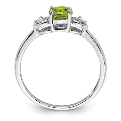 Sterlingsilber Rhodiniert Diamant und Peridot Rund Ring