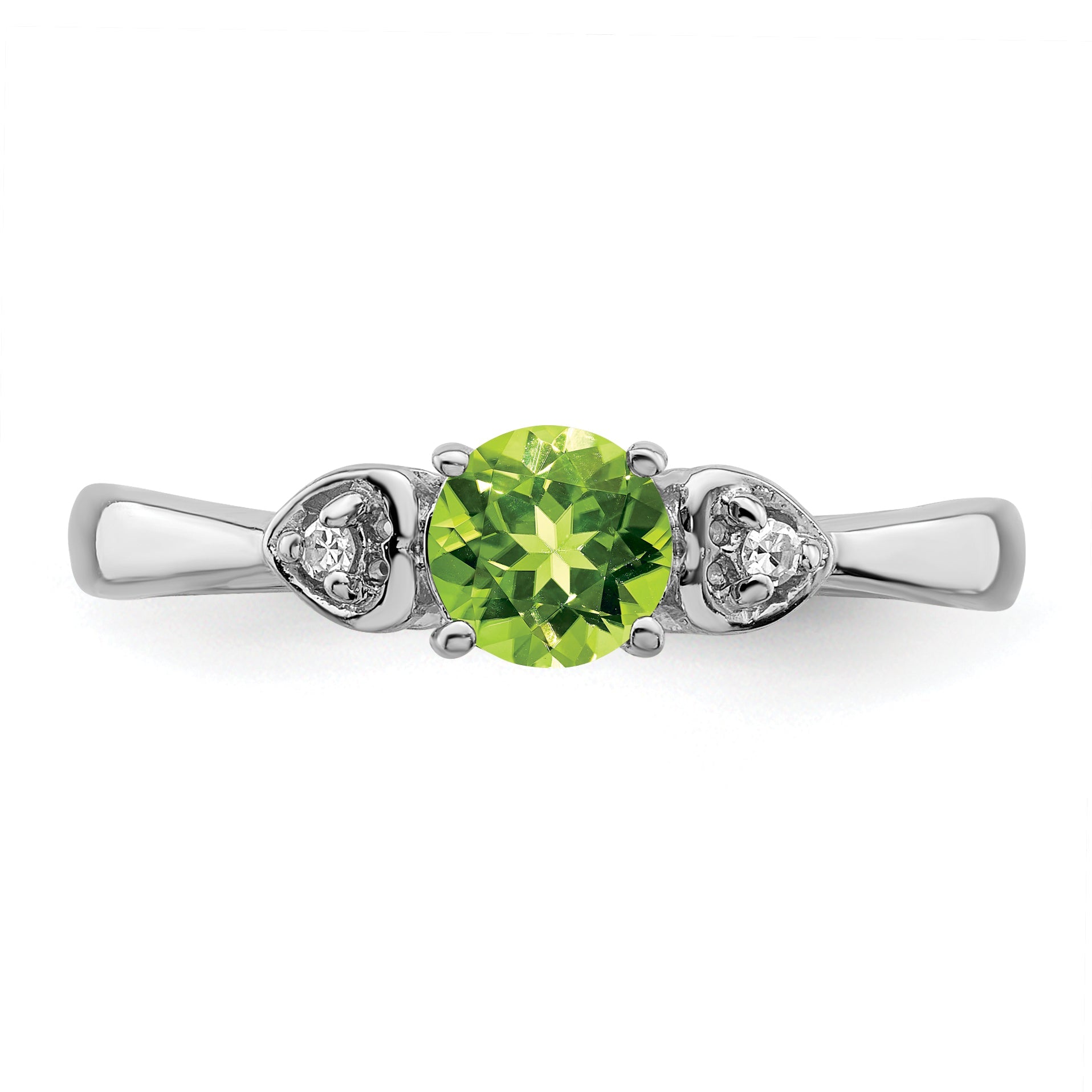 Sterlingsilber Rhodiniert Diamant und Peridot Rund Ring