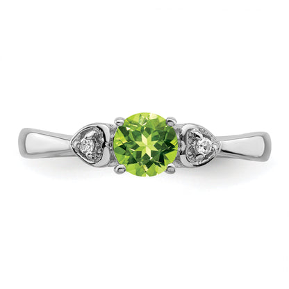 Sterlingsilber Rhodiniert Diamant und Peridot Rund Ring