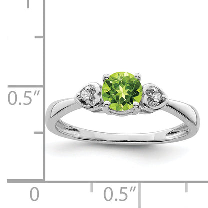 Sterlingsilber Rhodiniert Diamant und Peridot Rund Ring