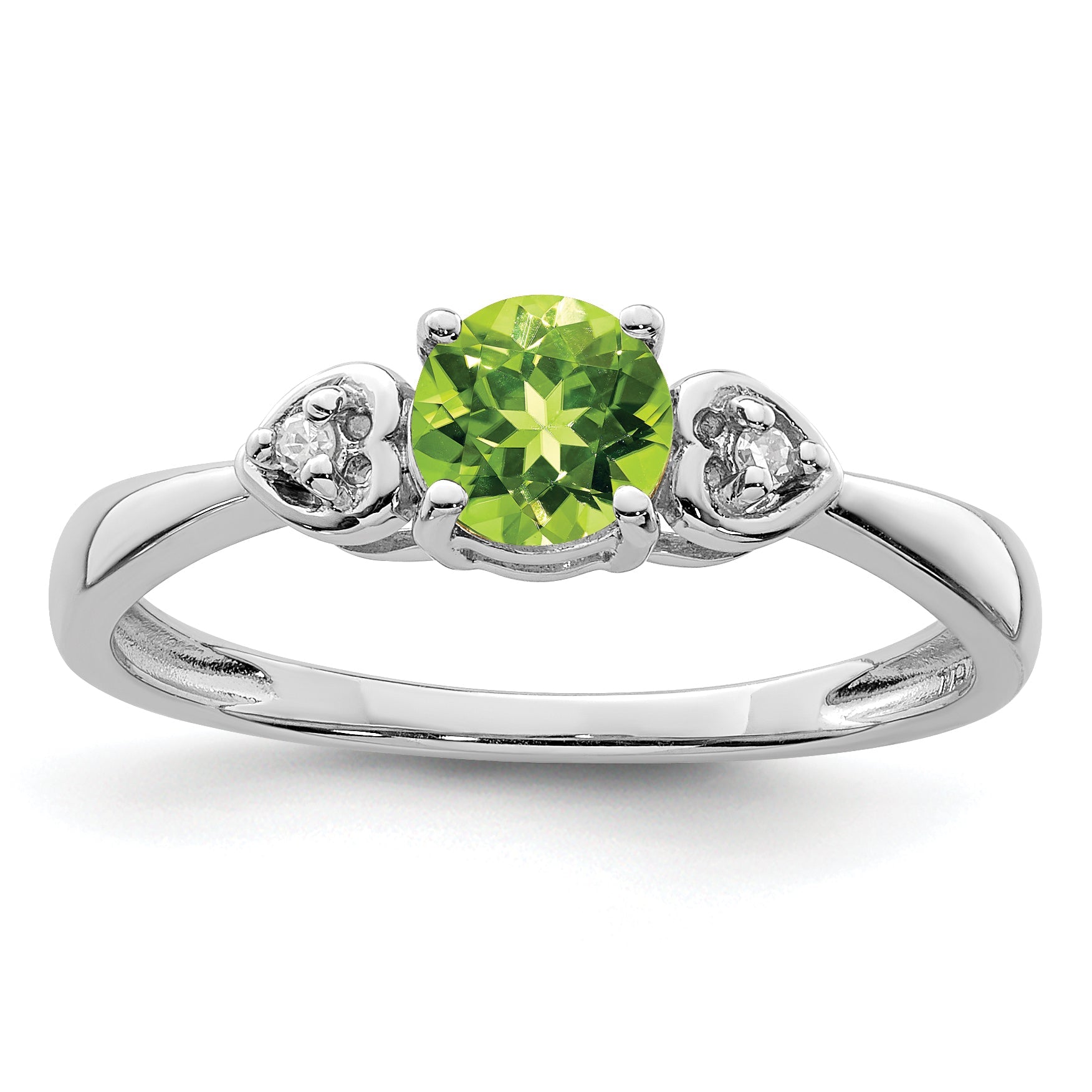 Sterlingsilber Rhodiniert Diamant und Peridot Rund Ring