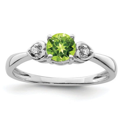 Sterlingsilber Rhodiniert Diamant und Peridot Rund Ring