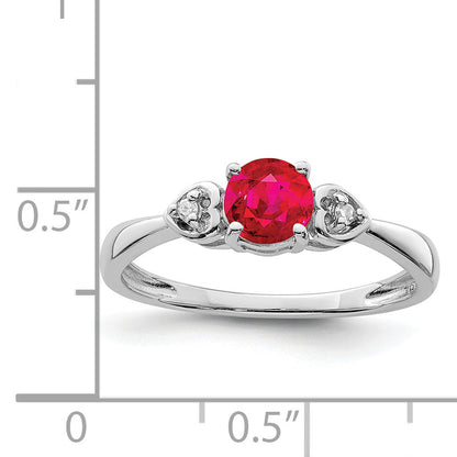 Sterlingsilber Rhodiniert Diamant und Rubin Ring