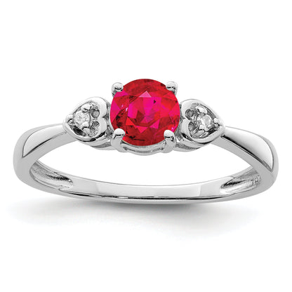 Sterlingsilber Rhodiniert Diamant und Rubin Ring