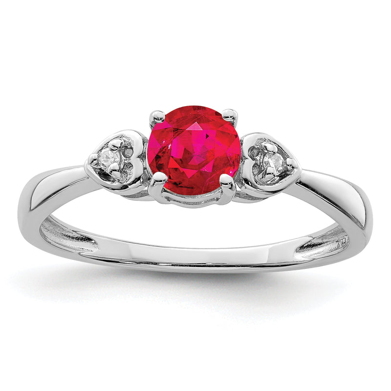Sterlingsilber Rhodiniert Diamant und Rubin Ring