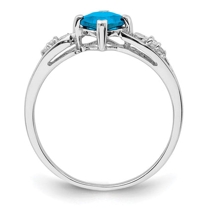Sterlingsilber Rhodiniert Diamant und Himmel Blautopas Kissen Ring