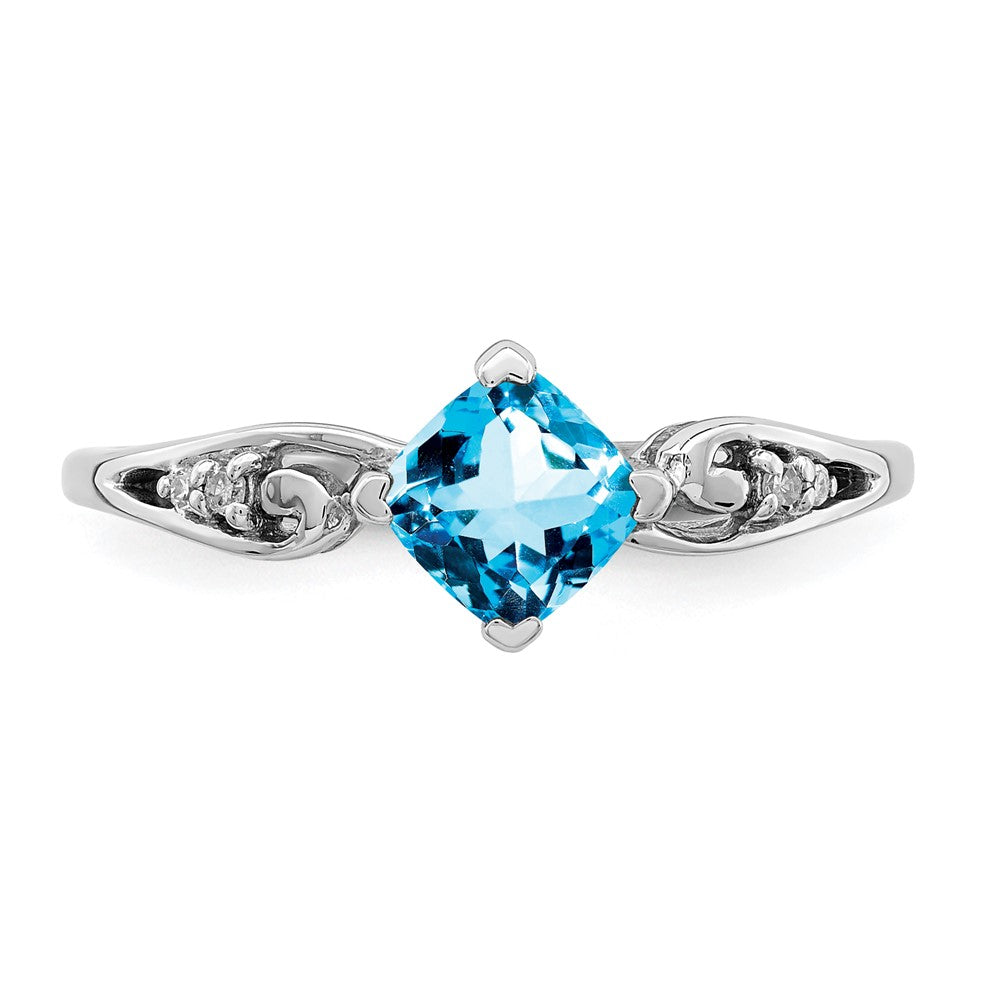 Sterlingsilber Rhodiniert Diamant und Himmel Blautopas Kissen Ring