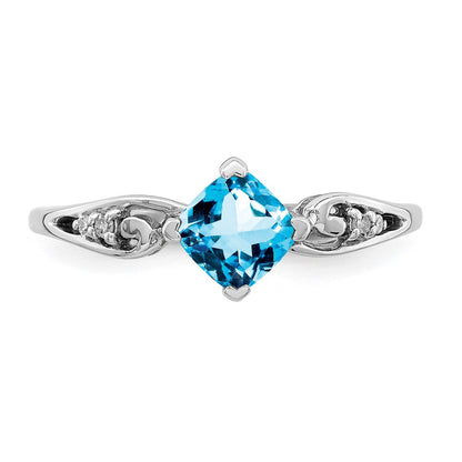 Sterlingsilber Rhodiniert Diamant und Himmel Blautopas Kissen Ring