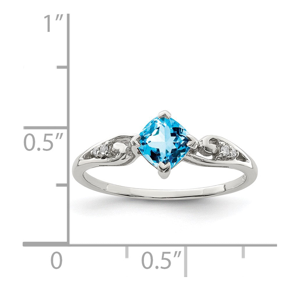 Sterlingsilber Rhodiniert Diamant und Himmel Blautopas Kissen Ring