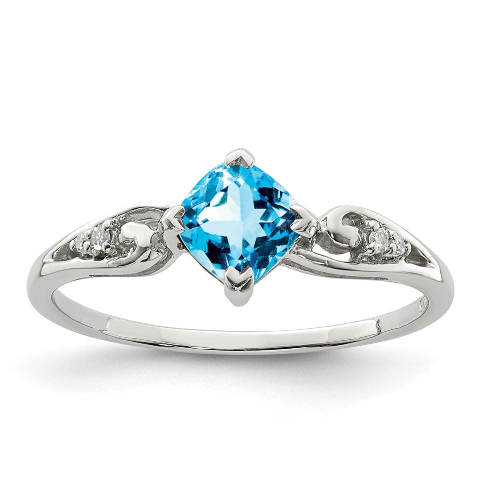 Sterlingsilber Rhodiniert Diamant und Himmel Blautopas Kissen Ring