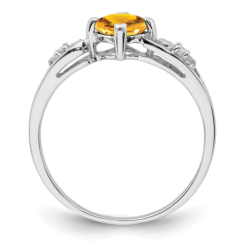 Sterlingsilber Rhodiniert Diamant und Citrin Kissen Ring