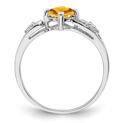 Sterlingsilber Rhodiniert Diamant und Citrin Kissen Ring