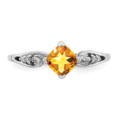 Sterlingsilber Rhodiniert Diamant und Citrin Kissen Ring