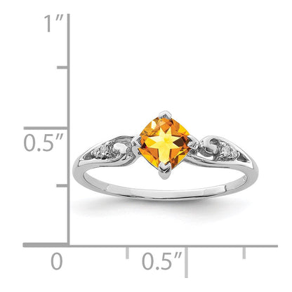 Sterlingsilber Rhodiniert Diamant und Citrin Kissen Ring