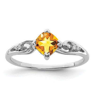 Sterlingsilber Rhodiniert Diamant und Citrin Kissen Ring