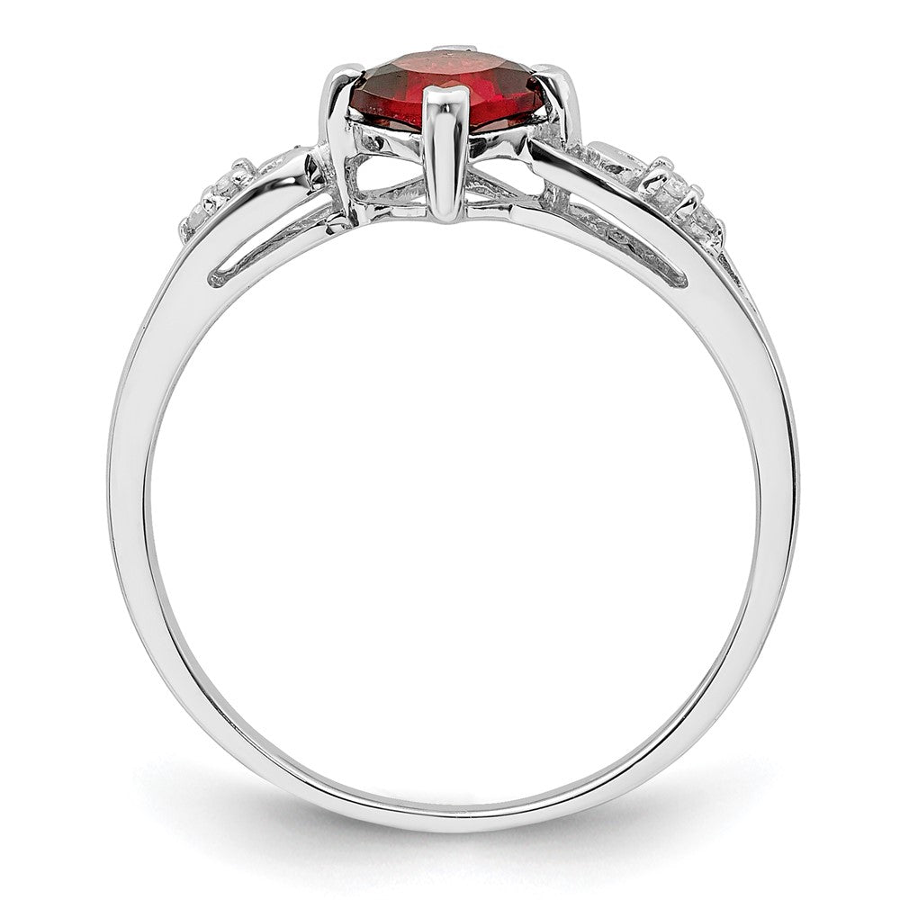 Sterlingsilber Rhodiniert Diamant und Granat Kissen Ring