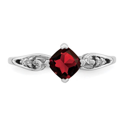 Sterlingsilber Rhodiniert Diamant und Granat Kissen Ring