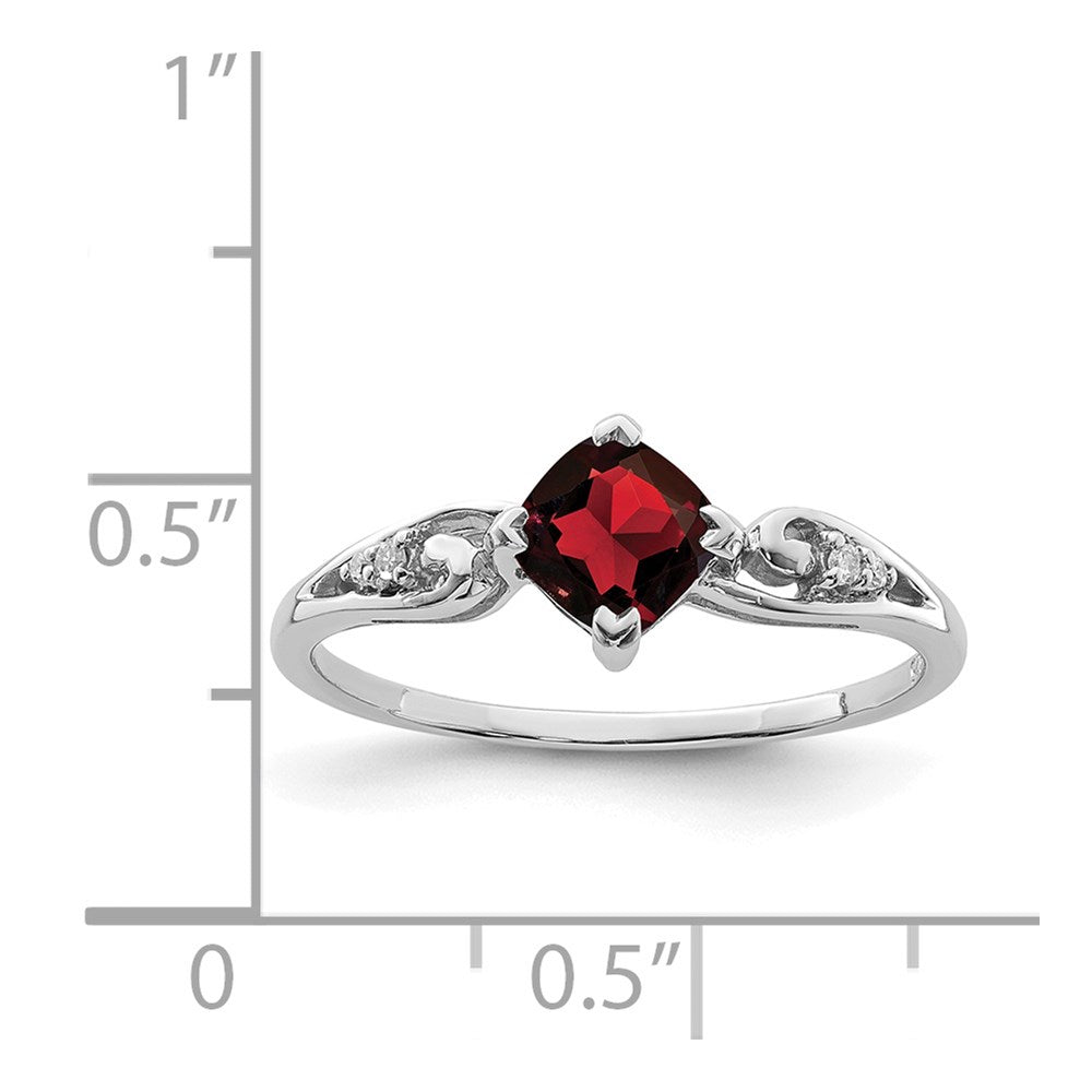 Sterlingsilber Rhodiniert Diamant und Granat Kissen Ring