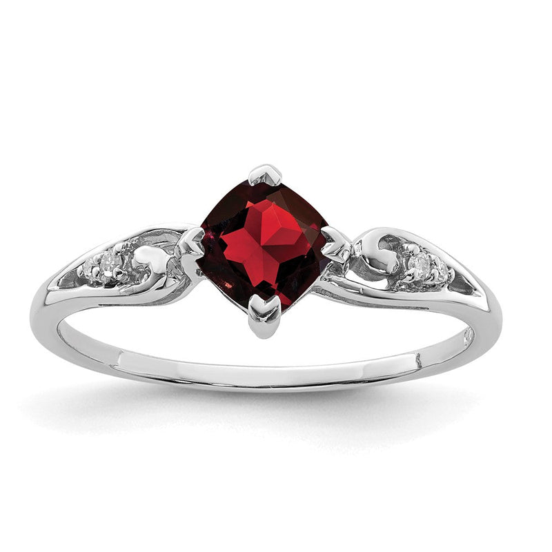 Sterlingsilber Rhodiniert Diamant und Granat Kissen Ring