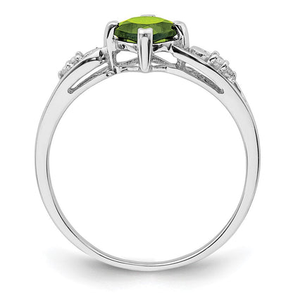 Sterlingsilber Rhodiniert Diamant und Peridot Kissen Ring