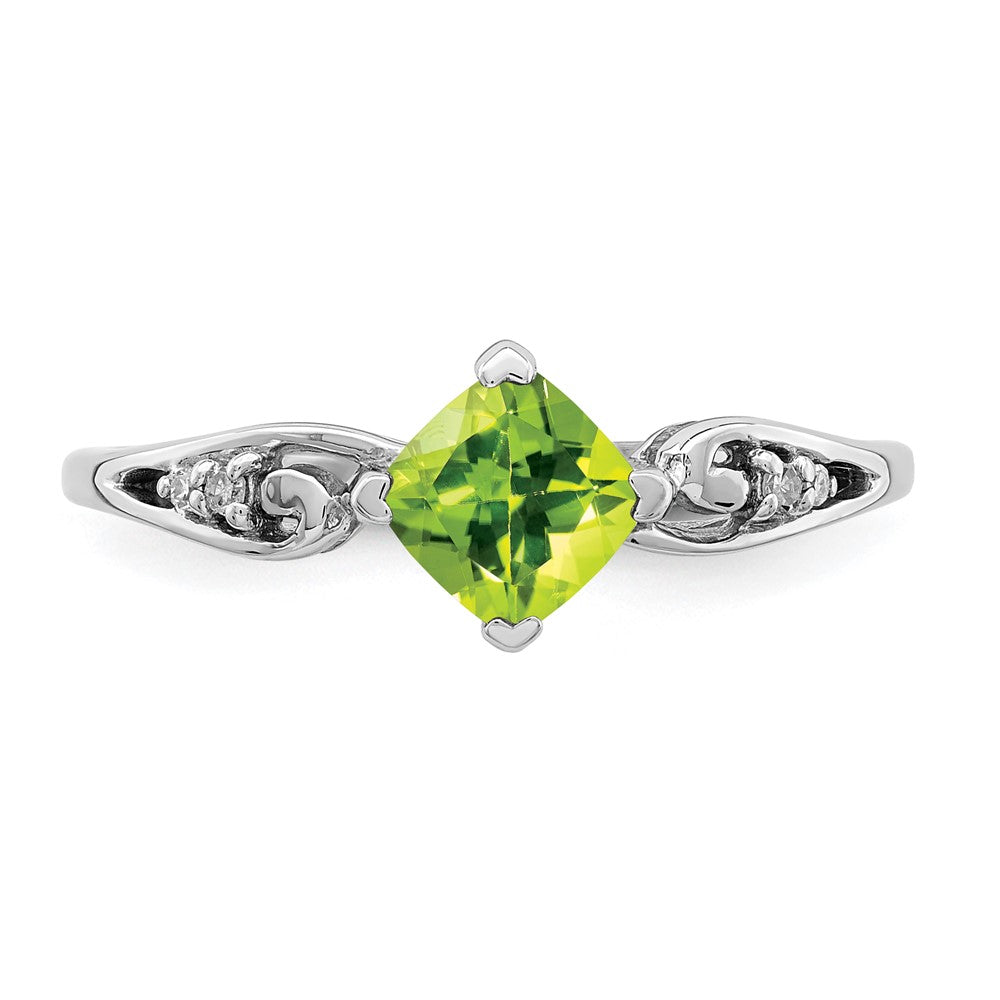 Sterlingsilber Rhodiniert Diamant und Peridot Kissen Ring