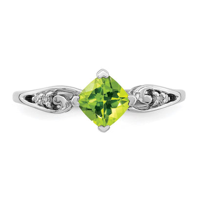 Sterlingsilber Rhodiniert Diamant und Peridot Kissen Ring