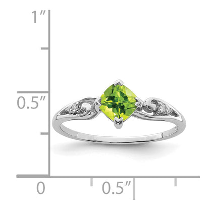 Sterlingsilber Rhodiniert Diamant und Peridot Kissen Ring