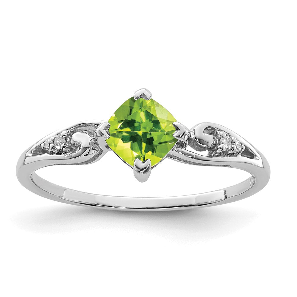 Sterlingsilber Rhodiniert Diamant und Peridot Kissen Ring