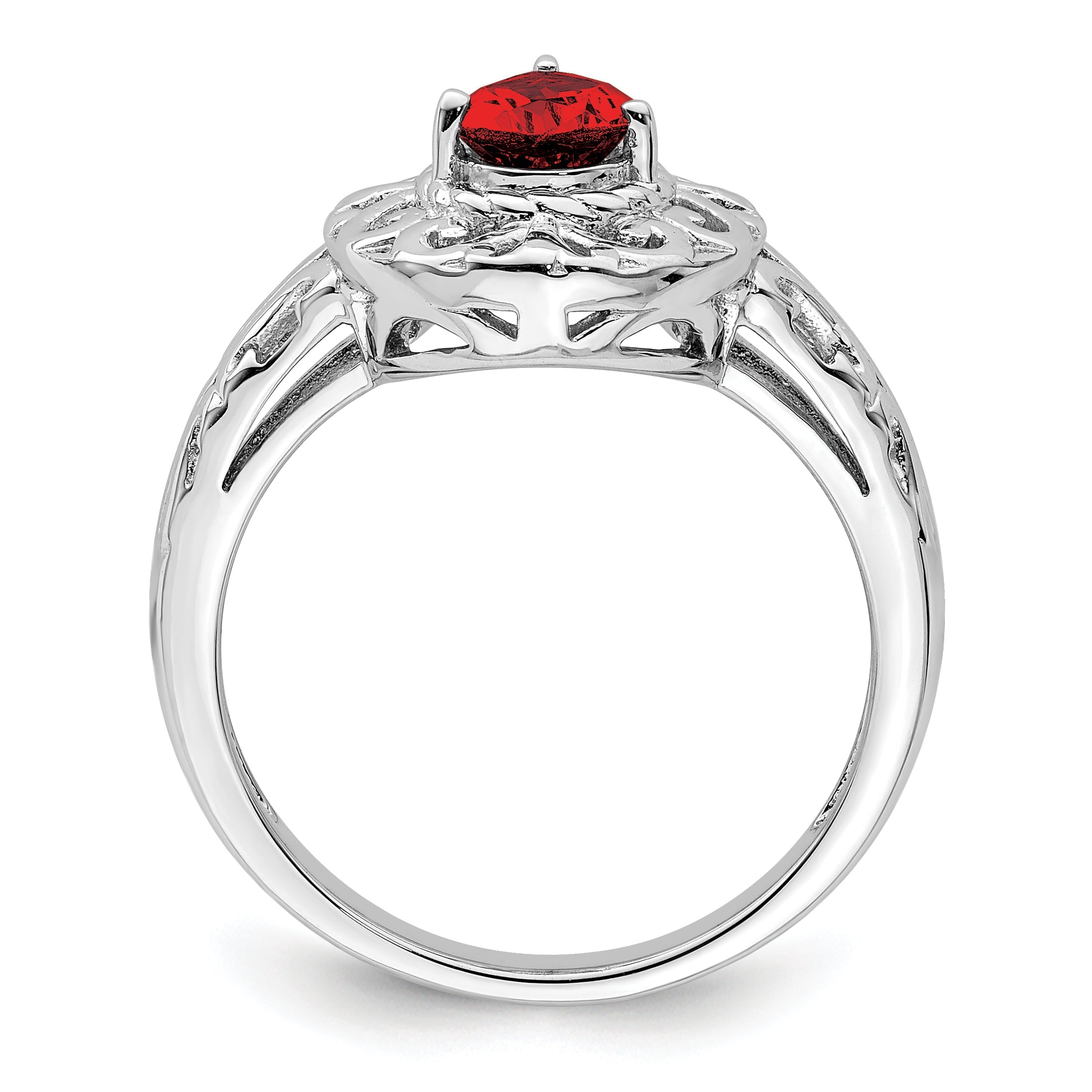 Sterlingsilber Rhodiniert Granat Tropfen Ring