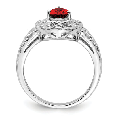 Sterlingsilber Rhodiniert Granat Tropfen Ring