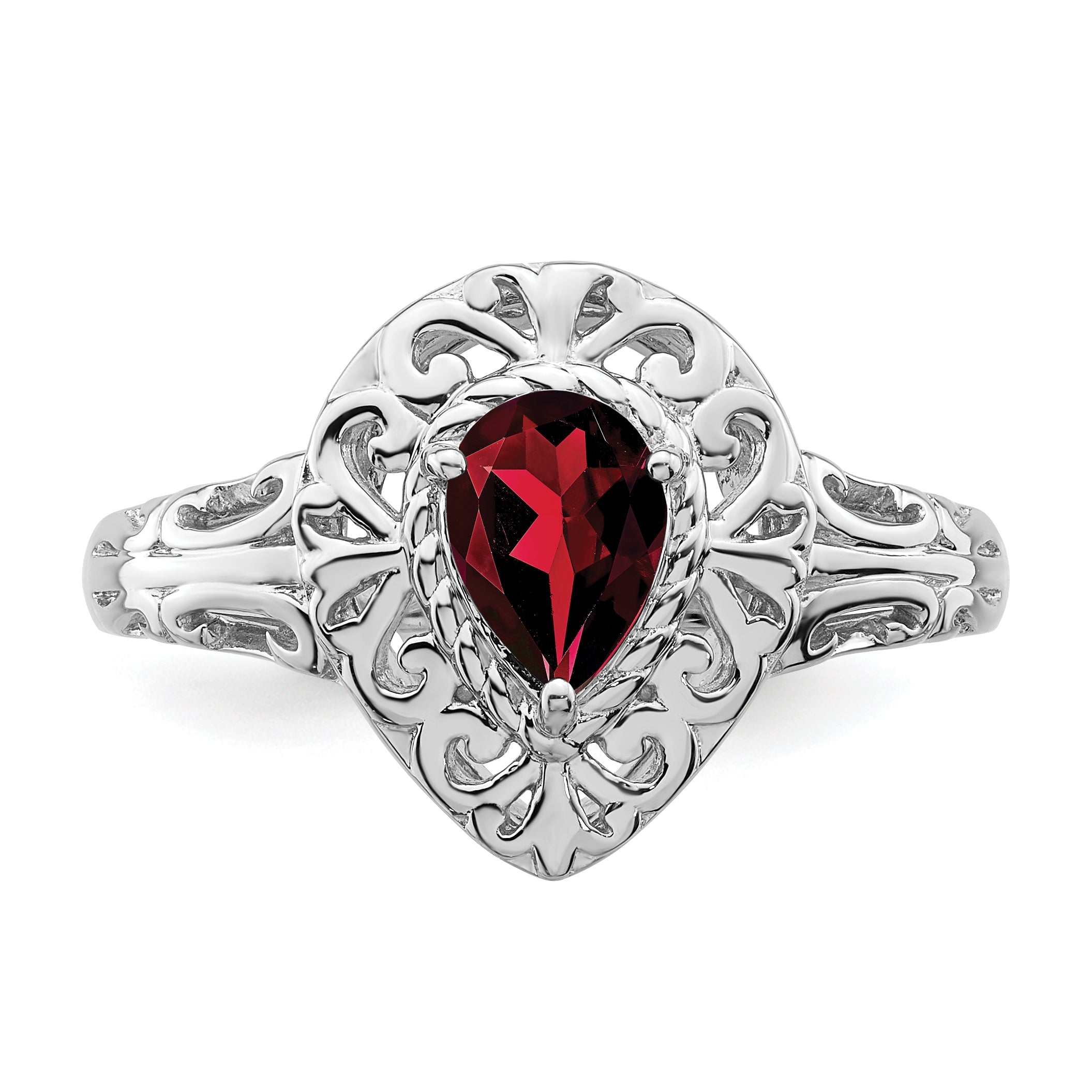 Sterlingsilber Rhodiniert Granat Tropfen Ring