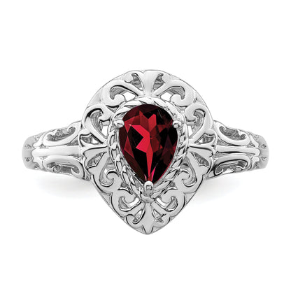 Sterlingsilber Rhodiniert Granat Tropfen Ring