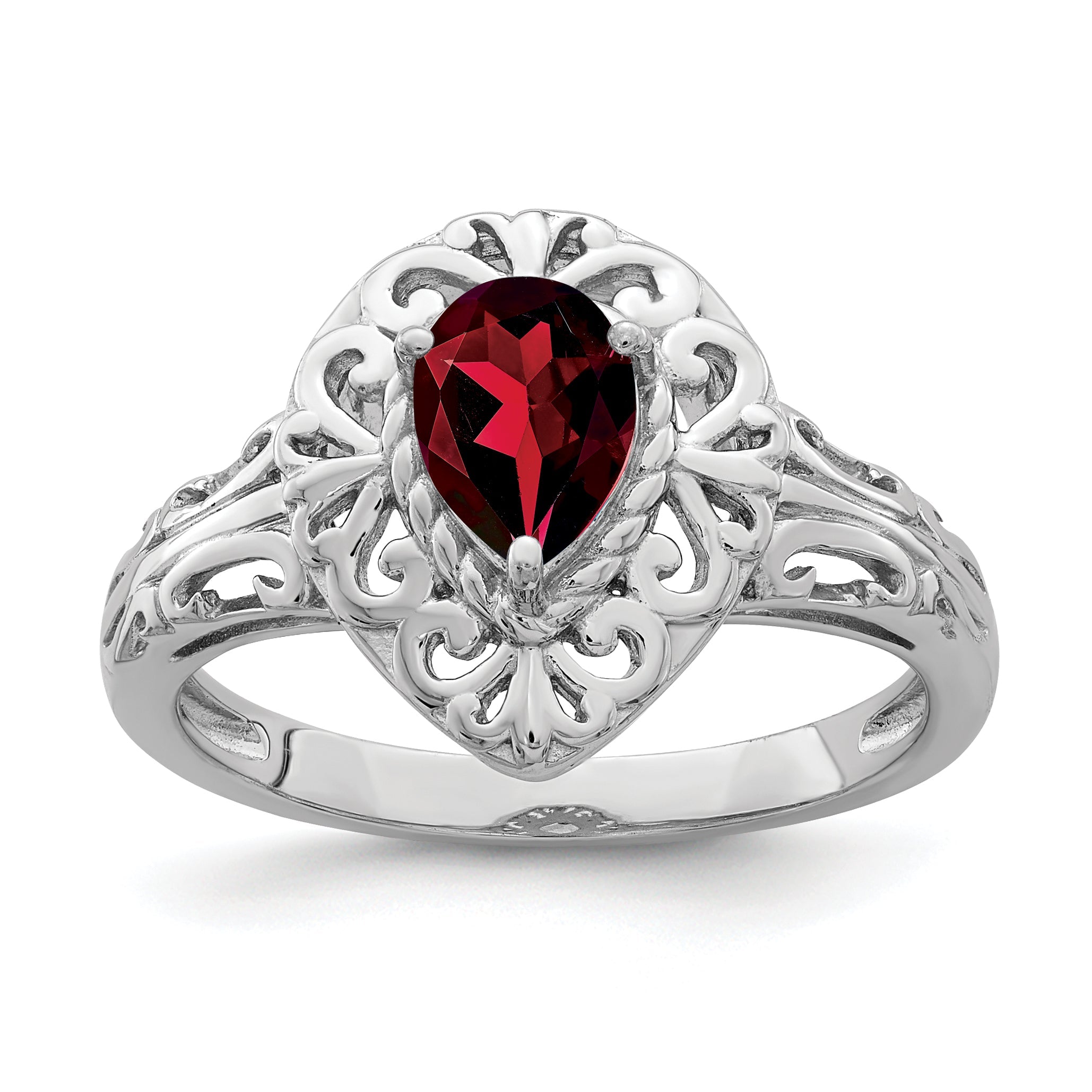 Sterlingsilber Rhodiniert Granat Tropfen Ring