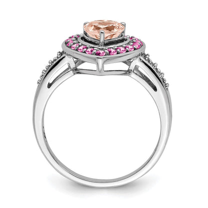 Sterlingsilber Rhodium Morganit Herz Ring