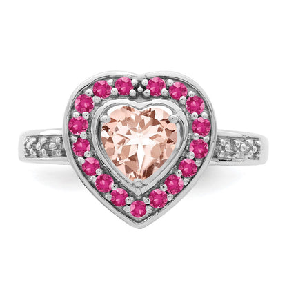 Sterlingsilber Rhodium Morganit Herz Ring