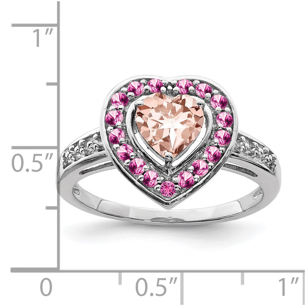 Sterlingsilber Rhodium Morganit Herz Ring