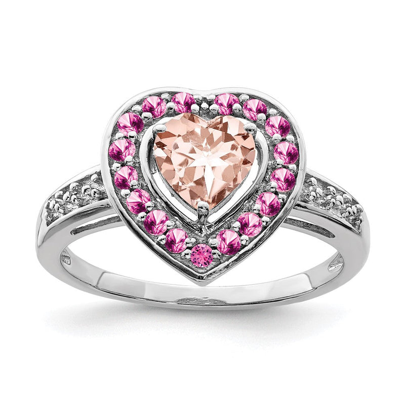 Sterlingsilber Rhodium Morganit Herz Ring