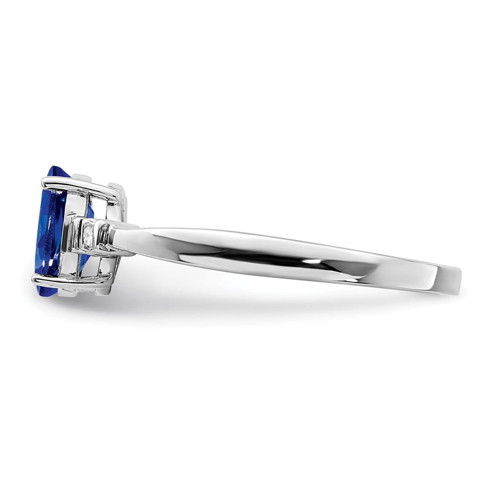 Sterlingsilber Rhodiniert Diamant & Saphir Oval Ring